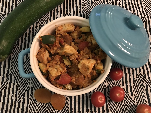 Kip orzo met courgette, cherry tomaatjes en abrikozen