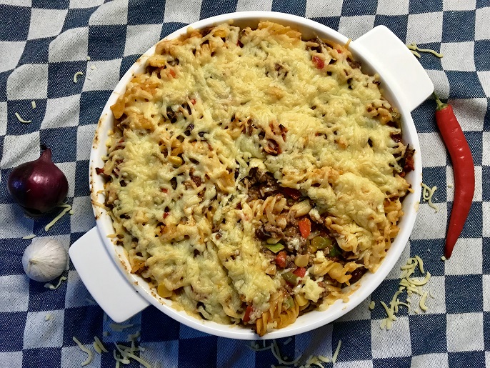 Mexicaanse pastaschotel uit de oven