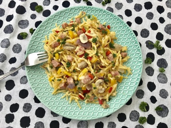 Spaghetti met ham en kaas