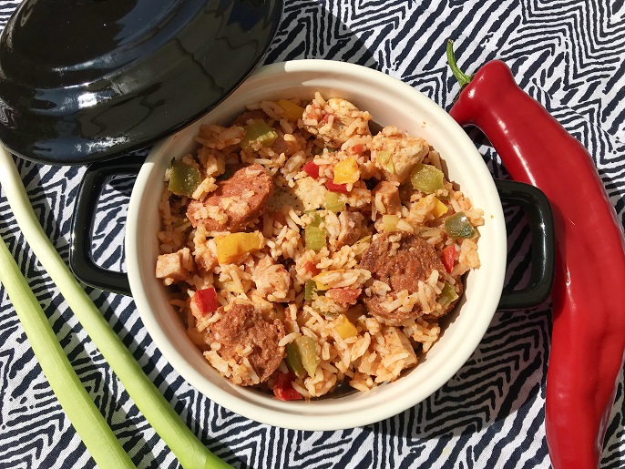 Jambalaya met kip, ham en chorizo