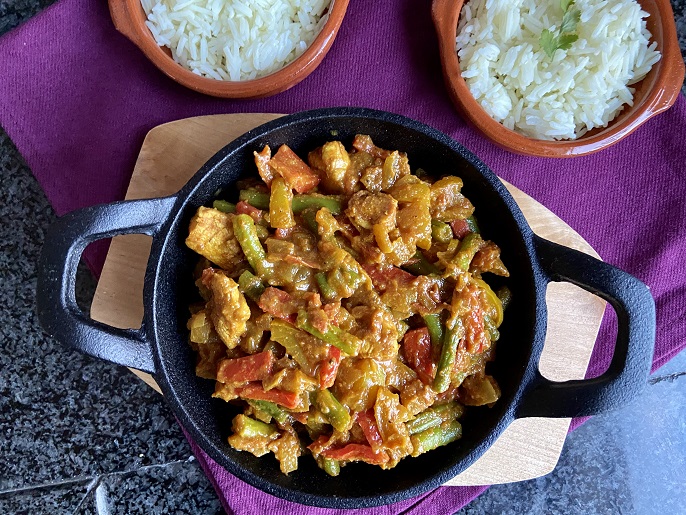 Kip jalfrezi, lekker met basmatirijst