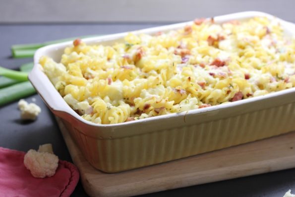 pasta ovenschotel met bloemkool, ham en kaas