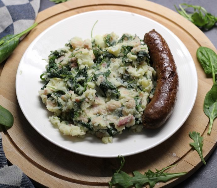 Witte bonenstamppot met spinazie en rucola