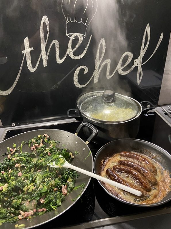 andijvie-spinaziestamppot met Paturain en spekjes