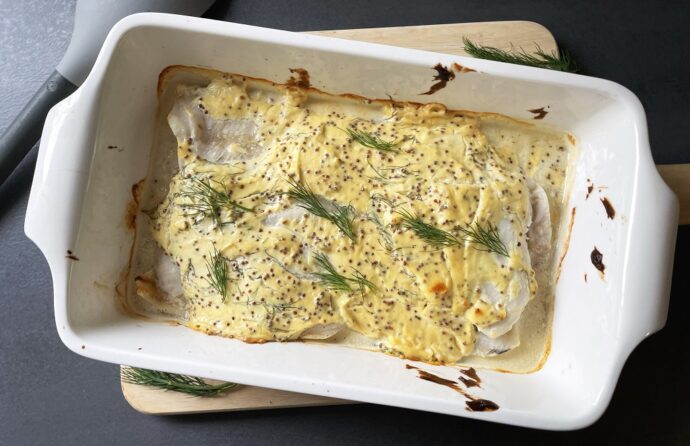 Heekfilet in mosterd-dillesaus uit de oven
