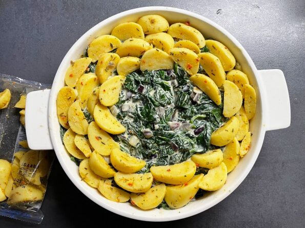 Heekfilet met spinazie en Toscaanse aardappelpartjes