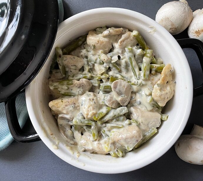 Kip in champignonroomsaus met haricots verts