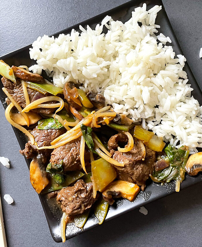 Ossenhaas teriyaki met Oosterse groente en witte rijst