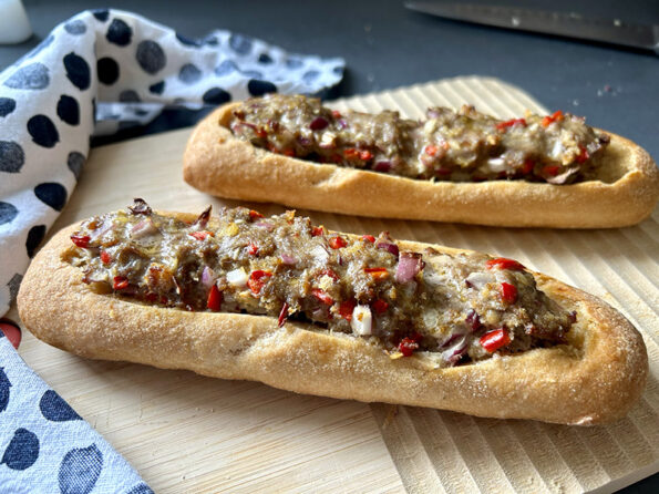 Glutenvrij gevuld stokbrood met shoarmagehakt